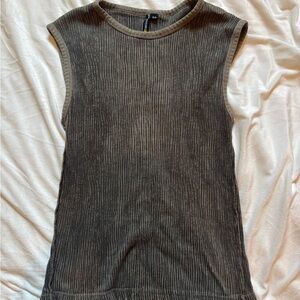 Y2K Ribbed Sleeveless Top - Brown